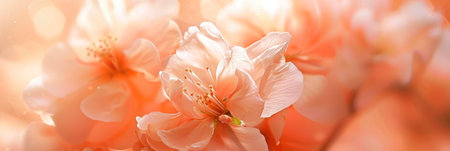 A serene background of peach fuzz with the petals of a live flower in soft focus, set against a warm beige tone. Generative AIの素材