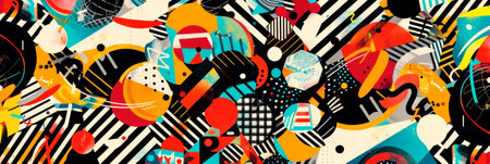 A background funky patterns, combining various shapes and colors. Generative AIの素材