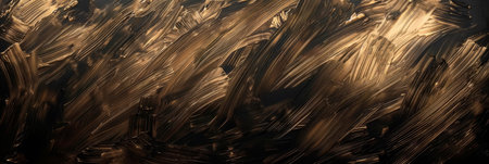 Metallic bronze brushstrokes on a black canvas. Generative AIの素材