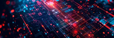 modern stylish background with digital pixels and icons representing technology. Generative AIの素材