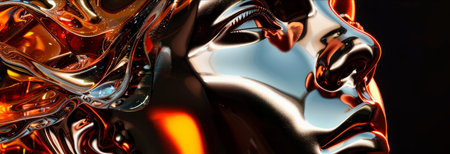 Metallic abstract portrait of a man using metallic colors on a black background. Generative AIの素材