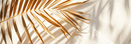 Subtle palm frond silhouettes, elegant summer background, white and gold, sophisticated and tropical, Generative AIの素材