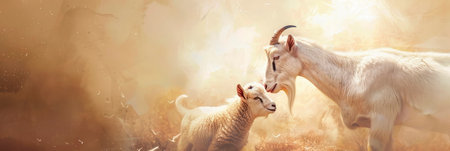 goat and its kid, symbolizing the sacrifice of Ismail (Ishmael) in Islamic tradition. Generative AIの素材