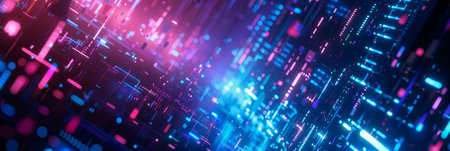 futuristic background with glowing neon lines and geometric shapes. Generative AIの素材