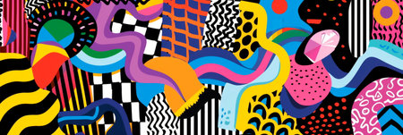 A background funky patterns, combining various shapes and colors. Generative AIの素材