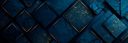 blue dark background decorated with gold and exquisite geometric patterns. Generative AIの素材