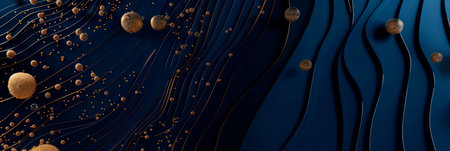 Elegant gold and dark blue theme exquisite dark blue background with gold lettering and geometric patterns. Generative AIの素材