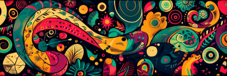 A background funky patterns, combining various shapes and colors. Generative AIの素材