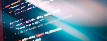 Coding script text on screen. Notebook closeup photo.の写真素材