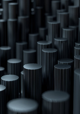 Matte black geometric forms with subtle texture, arranged in an impossible pattern, 3D. Generative AIの素材