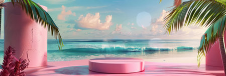 vibrant podium on a tropical beach backdrop. Generative AIの素材
