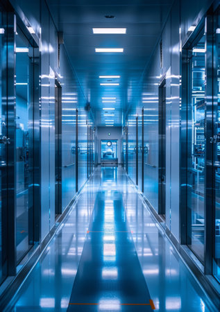 A panoramic view of a clean room, where delicate electronics are assembled under strict conditions. Generative AIの素材