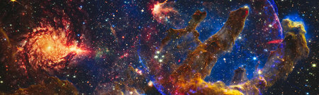Deep space art, starlight nebula in galaxy at universe Space background.