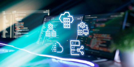 The concept of storing data on a server, combining into one array, data transfer, distribution from...