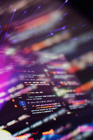 Coding script text on screen. Notebook closeup photo.の写真素材