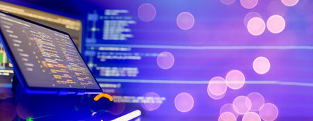 Cyber space concept. programming code on computer screen.の写真素材