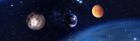 Fiery explosion in space. Abstract illustration of universe.Explosion supernova. Bright Star Nebula. Distant galaxy. Abstract image.の写真素材