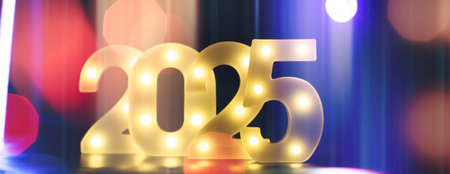 Merry Christmas and happy new year concept, Banner.Happy New Year 2025. A symbol from the numberの写真素材