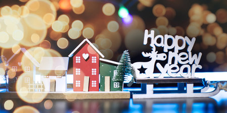 New Year's Eve 2025 Celebration Background.Christmas lights bokeh background. Holiday postcard. Happy New Yearの写真素材