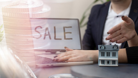Modern Real Estate Sale Concept with Miniature Houseの写真素材