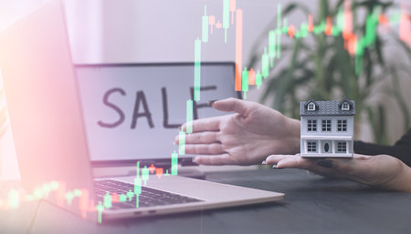 Modern Real Estate Sale Concept with Miniature Houseの写真素材