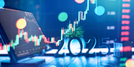 Futuristic Financial Market Trends 2025 Digital Stock Trading Analytics and Technology Concept with Growthの写真素材
