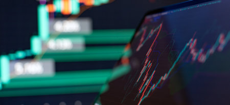 Digital Trading Interface with Candlestick Chart and Data Overlay Highlightingの写真素材
