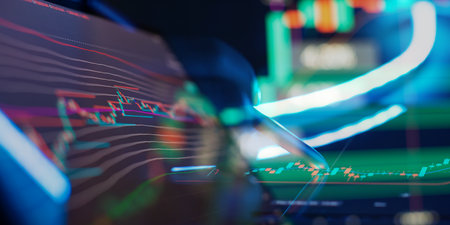Stock Market Visualization with Digital Trading Chart and Brightの写真素材