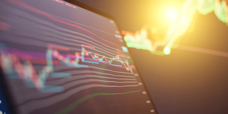 Stock Market Visualization with Digital Trading Chart and Bright