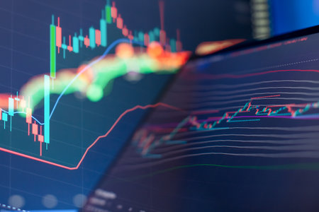 Abstract Trading Screen with Candlestick Chart and Colorful Market Trends