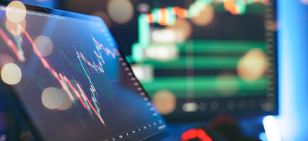 Candle stick graph chart of stock market investment trading.の写真素材