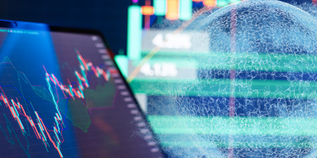Stock Market Visualization with Digital Trading Chart and Brightの写真素材