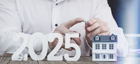 2025 Financial Investment and Real Estate Growth: Hands Holding Money,の写真素材