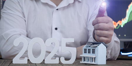 Real Estate Success in 2025: House Model, Financial Growth Charts and Investmentの写真素材