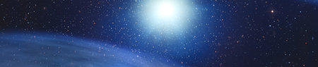 Vivid skyscape with bright star, distant galaxies and countless stars in deepの写真素材