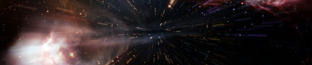 Vivid skyscape with bright star, distant galaxies and countless stars in deepの写真素材