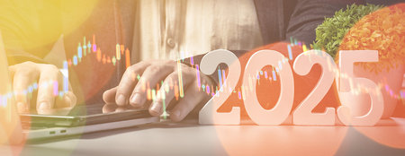 Bright Financial Future in 2025: Analyzing Stock Market Trends with Optimistic Dataの写真素材