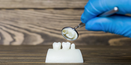 Close-up of dental model inspectionの写真素材