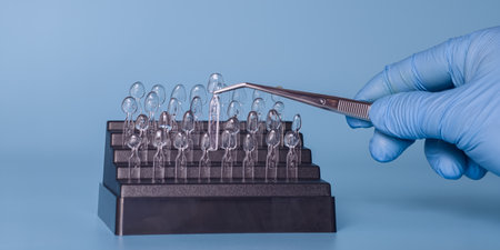 Dental veneer selection with plastic modelの写真素材