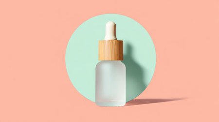 Frosted minimal dropper bottle on textured geometric backdropの素材