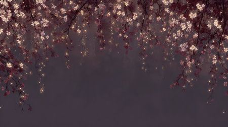 Romantic cascading pink flowers with warm bokeh on a dark background, ideal for wedding backdrops, event headers, invitations, and luxury branding.の素材