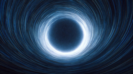 night sky with swirling blue star trails above Earth's horizon, creating a dynamic and cosmic visual effect.の素材