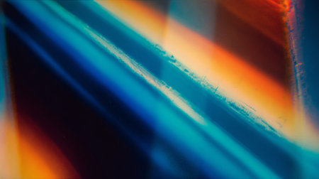 Colorful orange and blue light trails streak diagonally through a dark background, creating a futuristic and dynamic visual effect.の素材