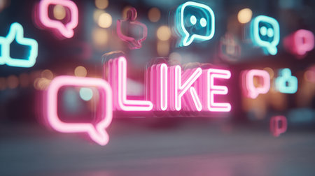 Neon like and comment icons for social mediaの素材