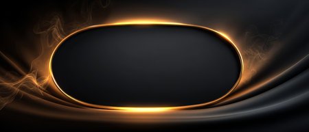 Luxury black background with glowing golden oval frame .Generative AIの素材