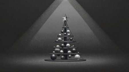 Minimalist Christmas Tree with Gray and Black Ornaments .Generative AIの素材