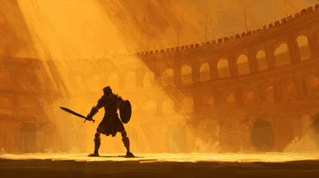 Gladiator Silhouette in Ancient Roman Arena .Generative AIの素材