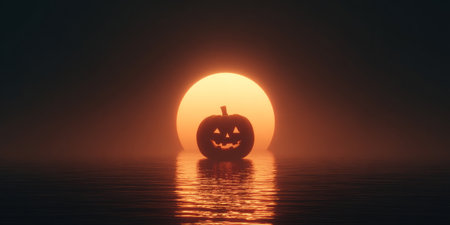 Halloween jack o lantern pumpkin glowing in dark .Generative AIの素材