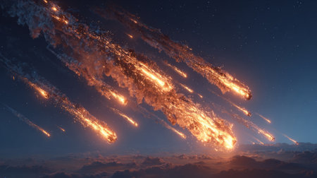 Fiery Asteroids Entering Earth Atmosphere in Explosion .Generative AIの素材