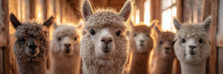 Curious Alpacas Looking Into Camera Indoors .Generative AIの素材